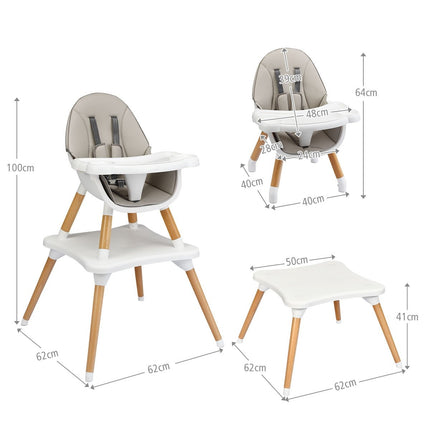 4-in-1 Adjustable Baby High Chair with Safety Harness