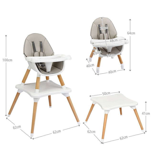 4-in-1 Adjustable Baby High Chair with Safety Harness