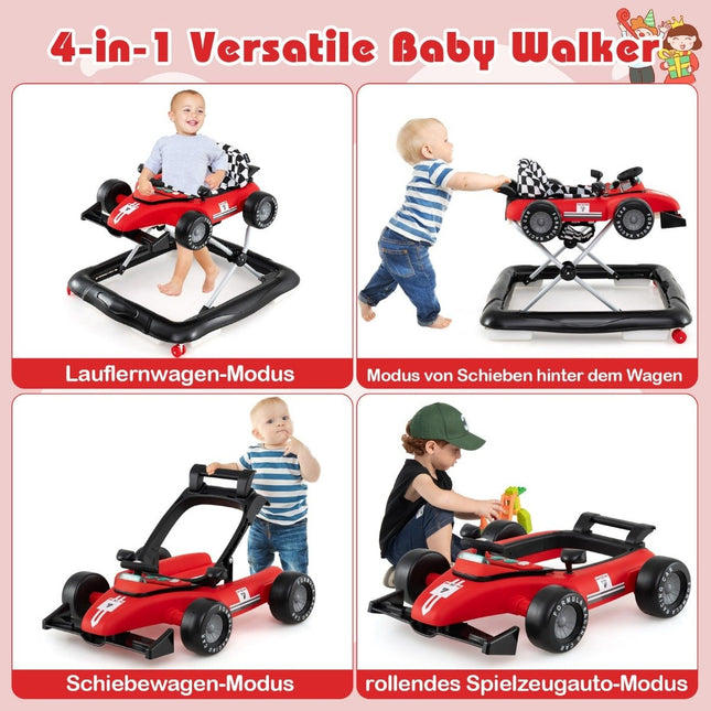 4-in-1 Adjustable Baby Walker – Red Car Design