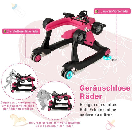 4-in-1 Adjustable Baby Walker with Music and Lights