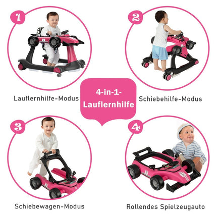 4-in-1 Adjustable Baby Walker with Music and Lights