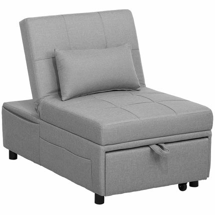 4-in-1 Adjustable Sleeper Chair with Side Pockets, Light Grey