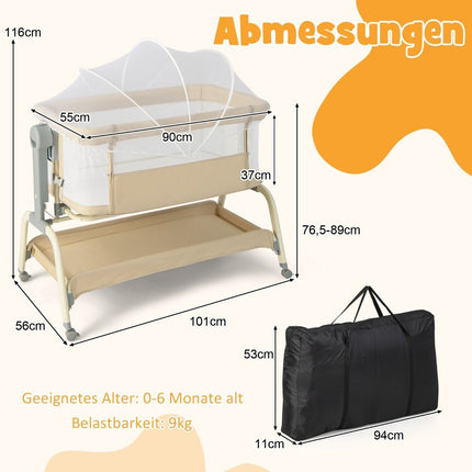 4-in-1 Baby Crib with Mosquito Net, Adjustable Heights