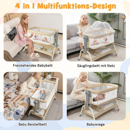 4-in-1 Baby Crib with Mosquito Net, Adjustable Heights