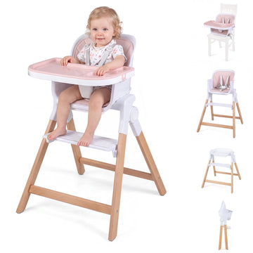 4-in-1 Baby High Chair, Foldable & Adjustable, Pink