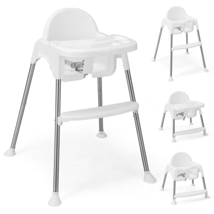 4 in 1 Baby High Chair Made of PP & Stainless Steel High Chair Convertible with Removable Double Tray White