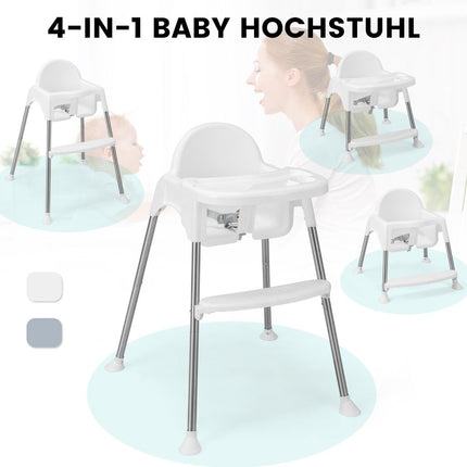 4 in 1 Baby High Chair Made of PP & Stainless Steel High Chair Convertible with Removable Double Tray White