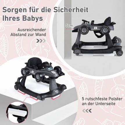 4-in-1 Baby Walker, Adjustable Height, Foldable, Dark Grey