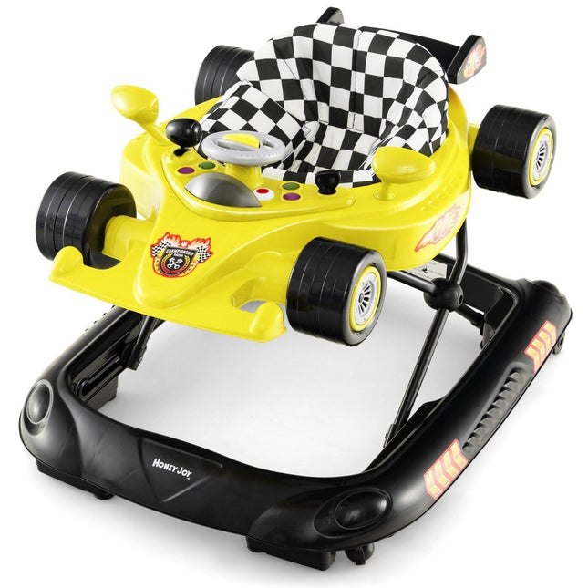 4 in 1 Baby Walker with Adjustable Height & Removable Play Tray Car Shaped Walker Yellow