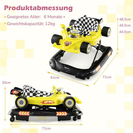 4 in 1 Baby Walker with Adjustable Height & Removable Play Tray Car Shaped Walker Yellow