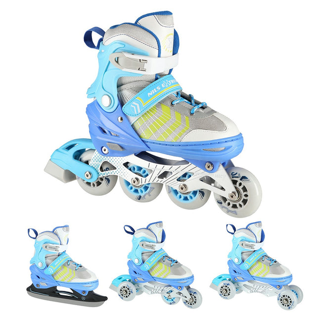 4-in-1 Blue Inline & Ice Skates, Size L (39-43)