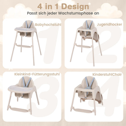 4-in-1 Convertible Baby High Chair with Adjustable Tray