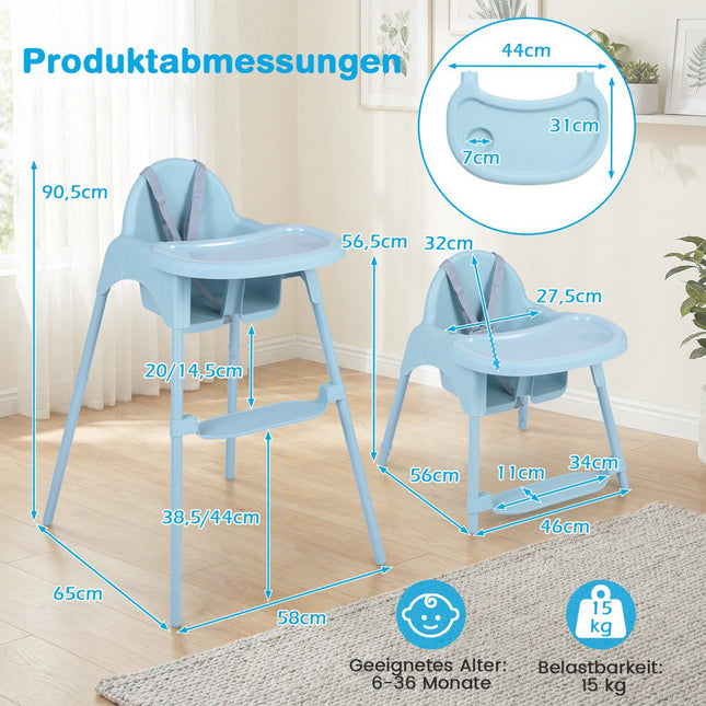 4-in-1 Convertible Baby High Chair with Adjustable Tray