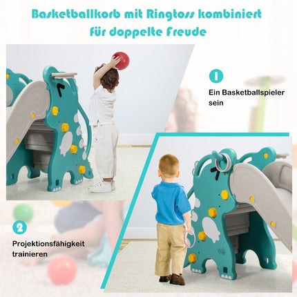 4-in-1 Dinosaur Slide Climbing & Sliding Playset for Babies with Basketball Hoop 188 x 65 x 80 cm