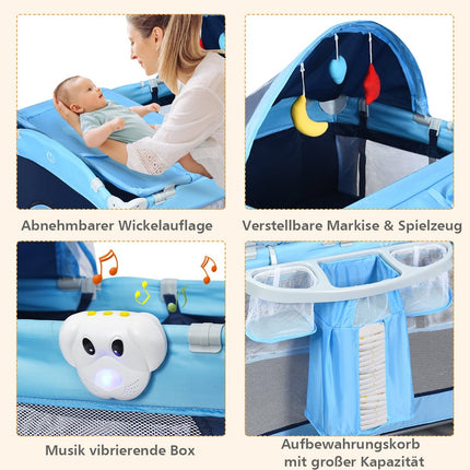 4-in-1 Foldable Baby Crib & Playpen with Canopy, Blue