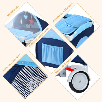 4-in-1 Foldable Baby Crib & Playpen with Canopy, Blue