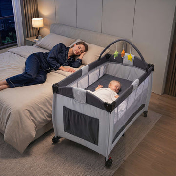 4-in-1 Foldable Baby Playard with Changing Table – Grey