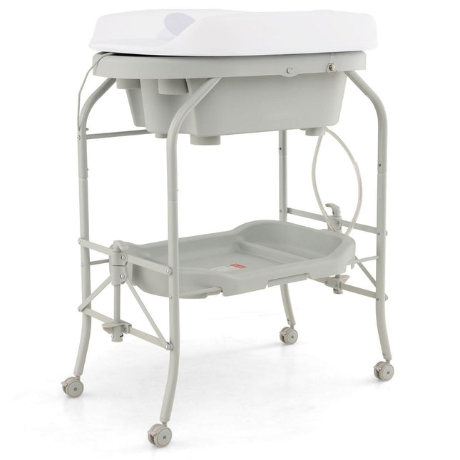 4 in 1 Folding Changing Table with Bathtub Portable Changing Table with Changing Mat Light Gray