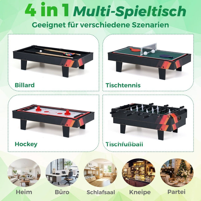 4-in-1 Game Table: Foosball, Billiards, Tennis, Hockey