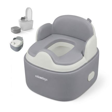 4-in-1 Grey Potty Trainer with Lid and Step Stool