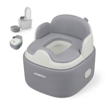 4-in-1 Grey Potty Trainer with Lid and Step Stool