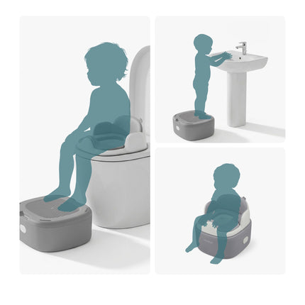 4-in-1 Grey Potty Trainer with Lid and Step Stool
