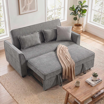 4-in-1 Grey Sofa Bed with Adjustable Backrest & Pockets