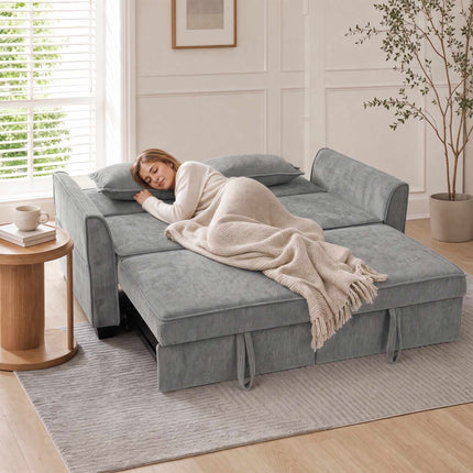 4-in-1 Grey Sofa Bed with Adjustable Backrest & Pockets