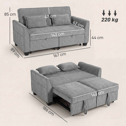 4-in-1 Grey Sofa Bed with Adjustable Backrest & Pockets