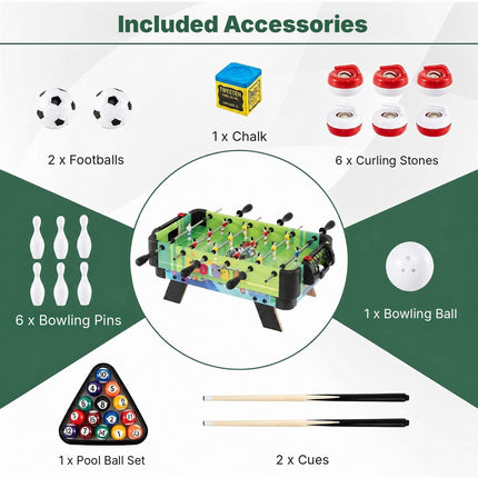 4-in-1 Kids Combo Game Table with Foosball and Mini Pool, Bowling, Curling