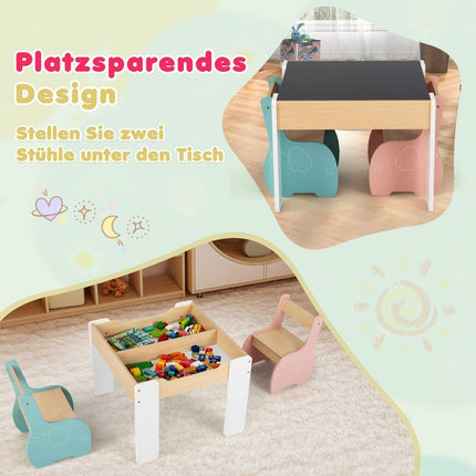 4-in-1 Kids Wooden Table Set with Storage & Blackboard