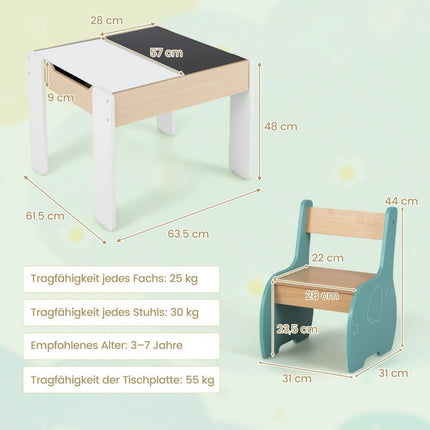 4-in-1 Kids Wooden Table Set with Storage & Blackboard