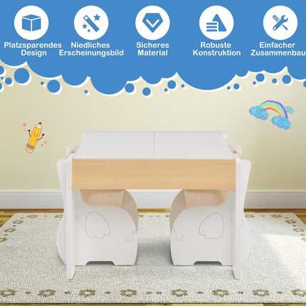 4-in-1 Kids Wooden Table Set with Storage, White
