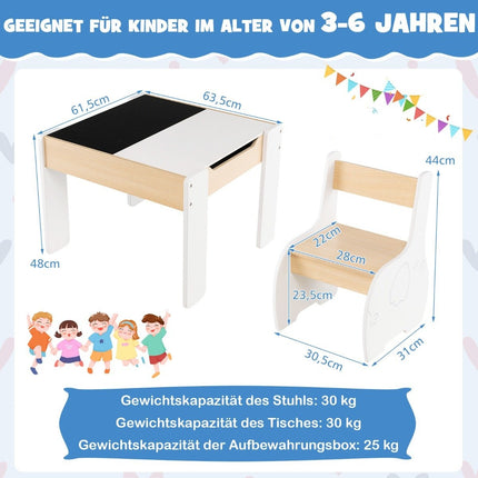 4-in-1 Kids Wooden Table Set with Storage, White