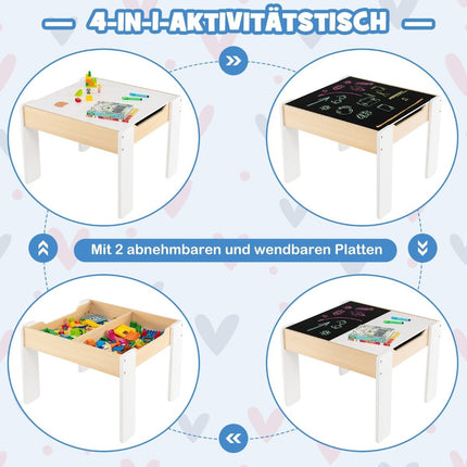 4-in-1 Kids Wooden Table Set with Storage, White