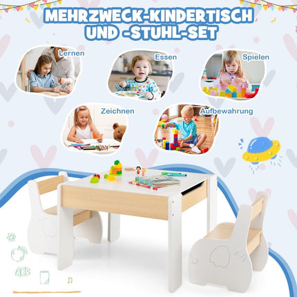4-in-1 Kids Wooden Table Set with Storage, White