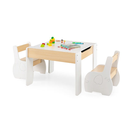 4-in-1 Kids Wooden Table Set with Storage, White