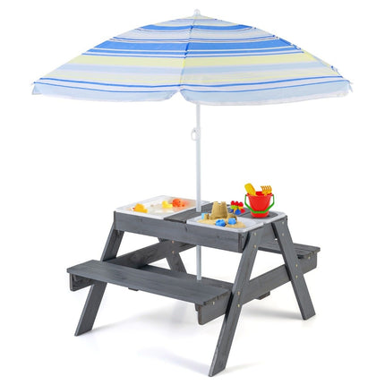 4 in 1 Picnic Table Set for Kids with 3 Removable Containers for Sand/Water Play Table