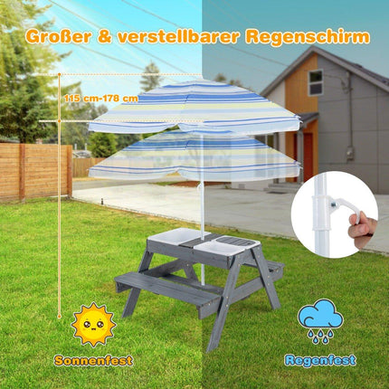 4 in 1 Picnic Table Set for Kids with 3 Removable Containers for Sand/Water Play Table