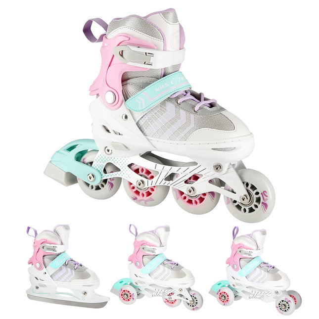 4-in-1 Pink Inline & Ice Skates, Size L (39-43)