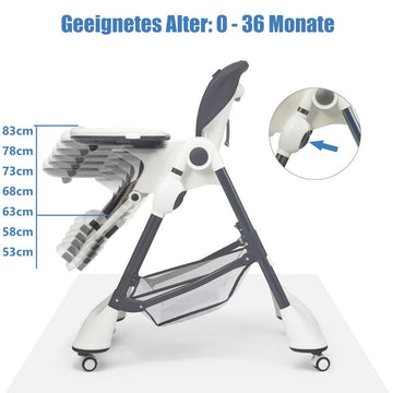 4-in-1 Portable Baby and Toddler High Chair Sleeping Chair 60 x 89 x 110 cm Gray