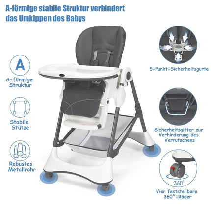 4-in-1 Portable Baby and Toddler High Chair Sleeping Chair 60 x 89 x 110 cm Gray