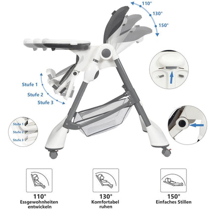 4-in-1 Portable Baby and Toddler High Chair Sleeping Chair 60 x 89 x 110 cm Gray