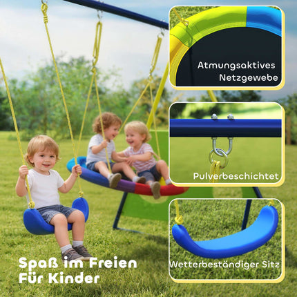 4-in-1 Swing Set with Nest Swing, Basketball & Soccer Goal