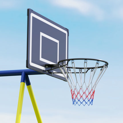 4-in-1 Swing Set with Nest Swing, Basketball & Soccer Goal