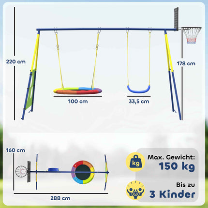 4-in-1 Swing Set with Nest Swing, Basketball & Soccer Goal