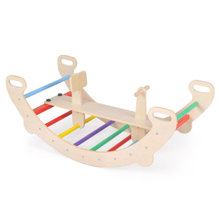 4-in-1 Wooden Climbing Toy – Rocker, Arch, Tunnel