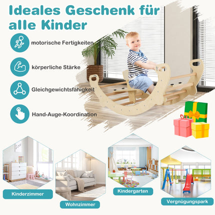 4-in-1 Wooden Climbing Toy – Rocker, Arch, Tunnel