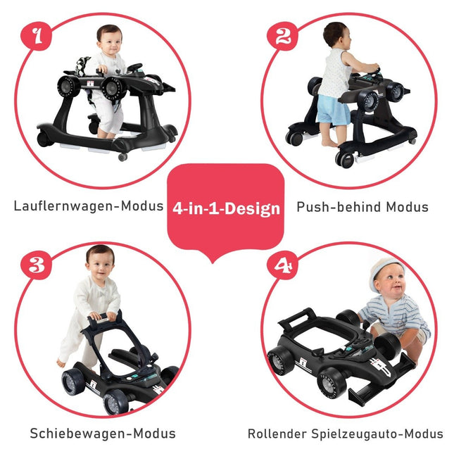 4 in 1 baby walker folding baby walker 73 x 61 x 51.5/53.5/55.5 cm black