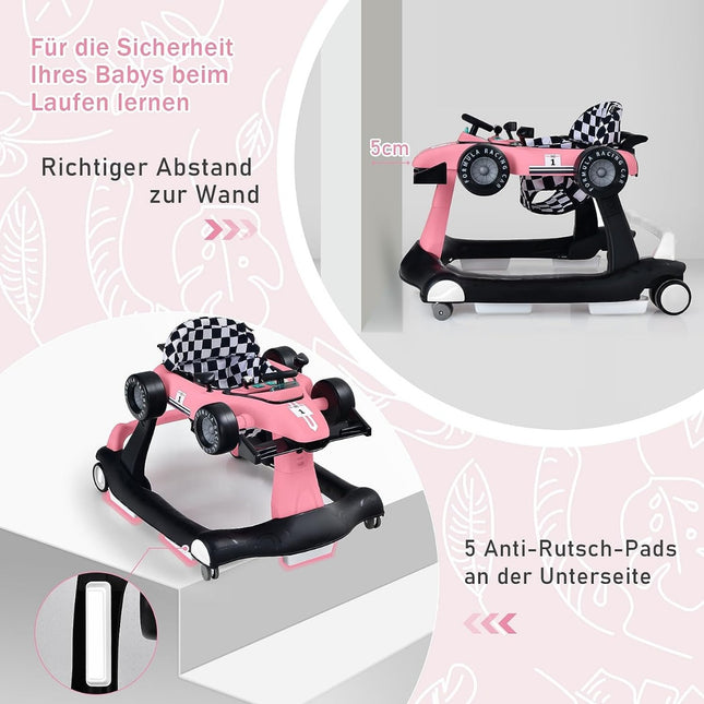 4 in 1 baby walker folding baby walker 73 x 64 x 50.5/53.5/55.5 cm pink